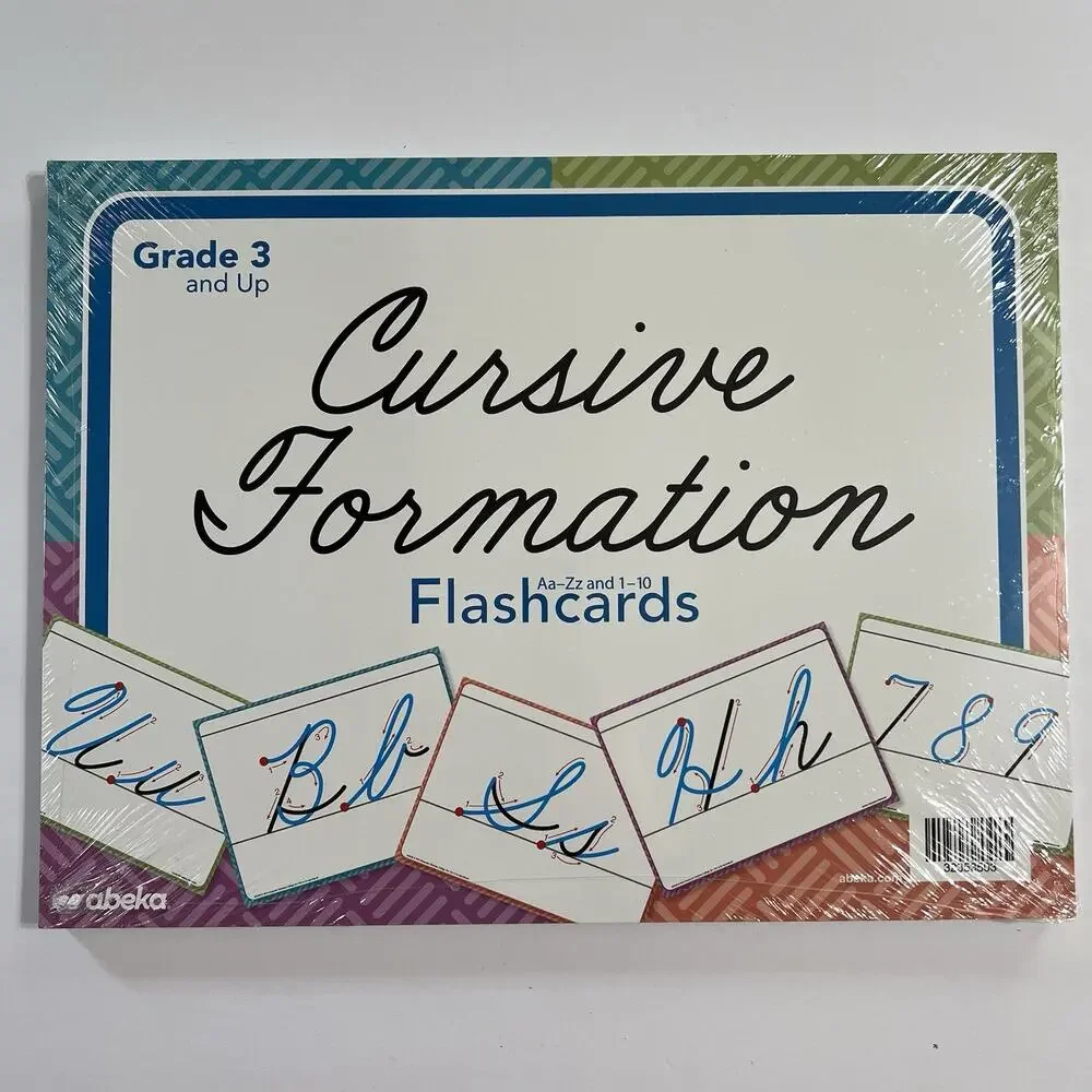 Abeka Grades 3 and Up Cursive Formation Flashcards Large A to Z and 1 to 10